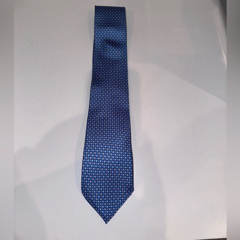 Ferragamo Men’s Blue Patterned Silk Tie